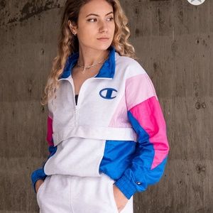 Champion Mixed-Media Quarter-Zip Windbreaker Jacket